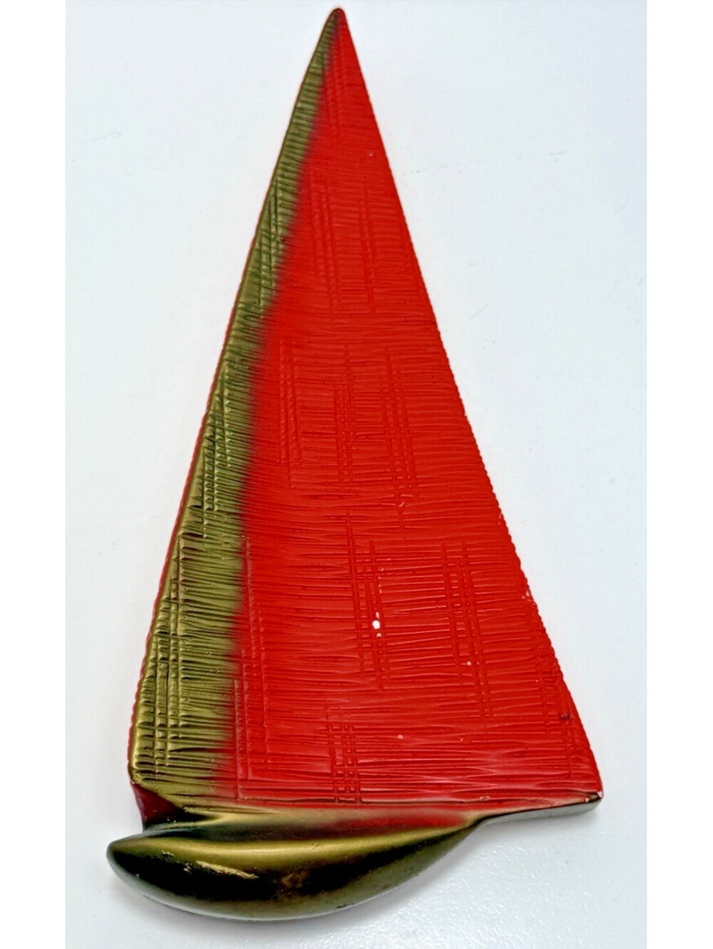 Vtg Orange Gold Sail Boat Wind Surfer Chalkware Wall Plaque MCM Favor Ware